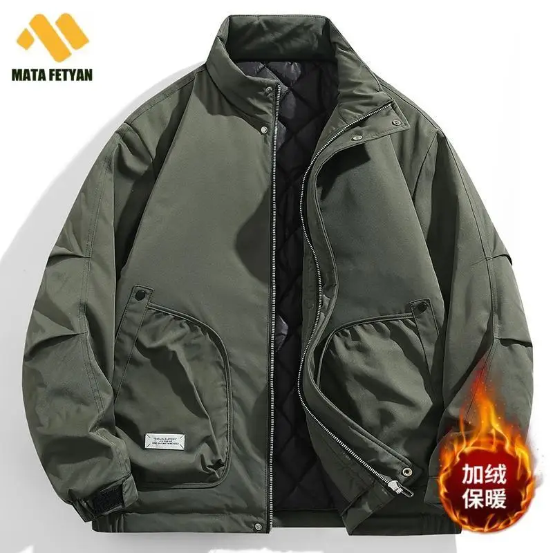 New Trendy Versatile Casual Workwear Jackets Plus Size Coat M-8xl Korean Fashion Winter Thickened Standing Collar Cotton Jacket