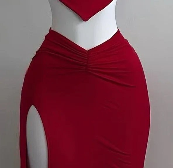 Conjunto de moda de media falda de color sólido sin tirantes con abertura sexy para mujer novedad de verano 2026