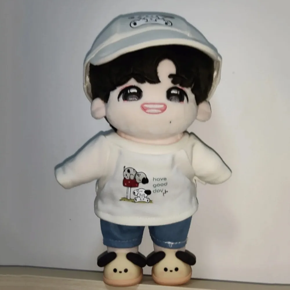 

1 set Cartoon Dog 20cm Cotton Doll Clothes T-shirt Denim Shorts Cotton Doll's Clothes Outfit Mini Plush Doll Clothes