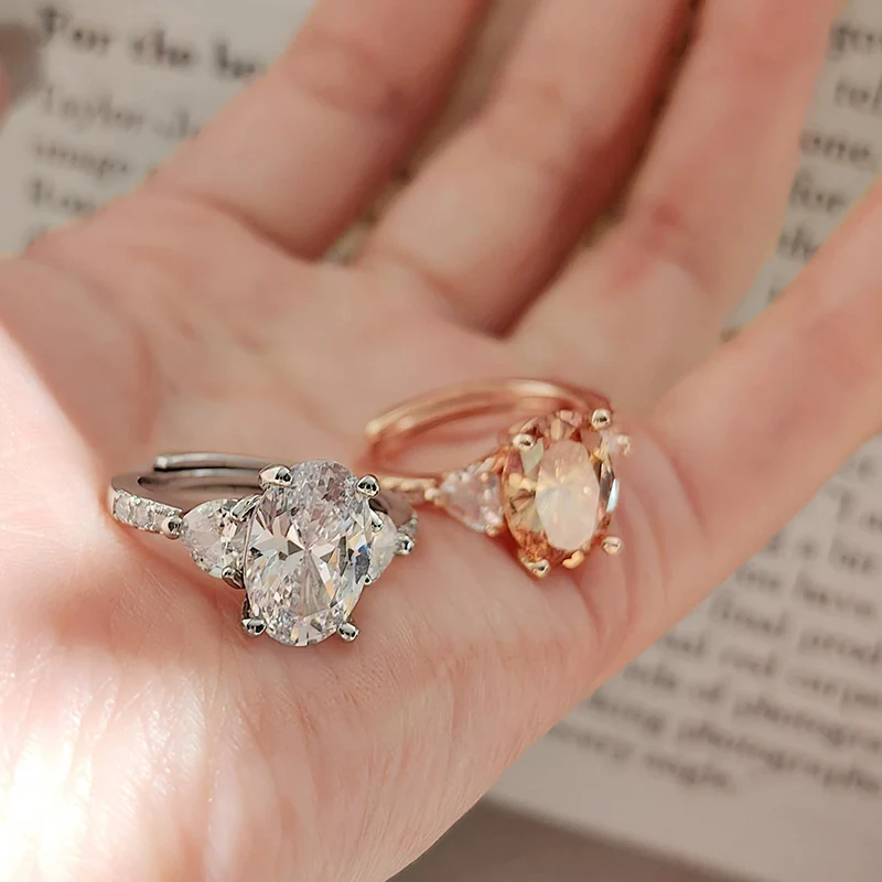 Oval Pigeon Egg Finger Jewelry for Women Delicate Egg Shape Rings Temperament Champagne Zircon Engagement Rings KOFSAC