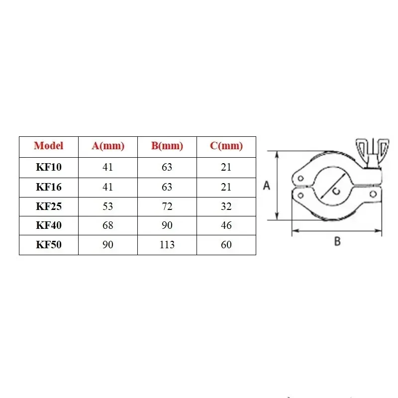KF16 KF25-KF50 aluminum vacuum tube clamp three clip joint, with aluminum centering bracket and rubber O-ring