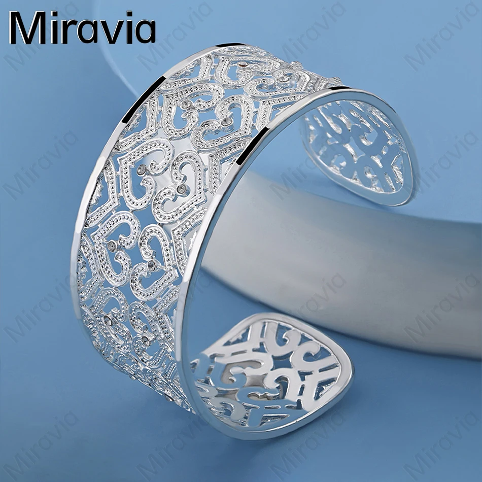 

Miravia 925 Sterling Silver Hollow Heart Round Opening Bracelet Charm Fashion Women Engagement Jewelry