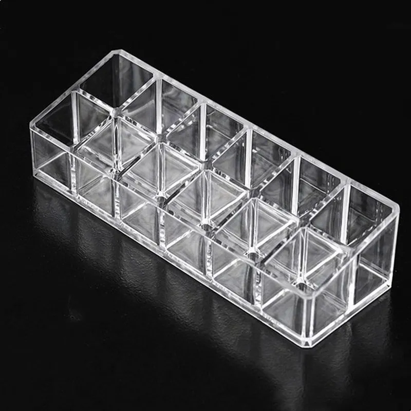 Hot Sale Transparent 12 Grids Acrylic Makeup Organizer Lipstick Holder Display Rack Case  Make Up Organizer Tool