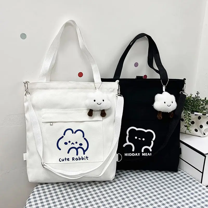 INS cartoon bear print canvas bag schoolgirl messenger bags can double shoulder single shoulder large capacity tot