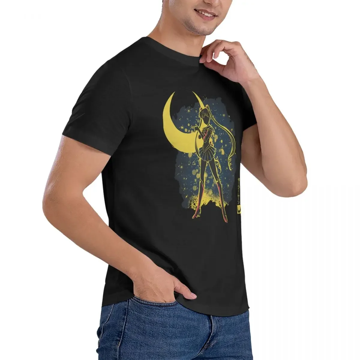 Camiseta de algodão puro estilo masculino, S-Sailor Moon Tops, manga curta, camiseta com gola redonda, casual, original