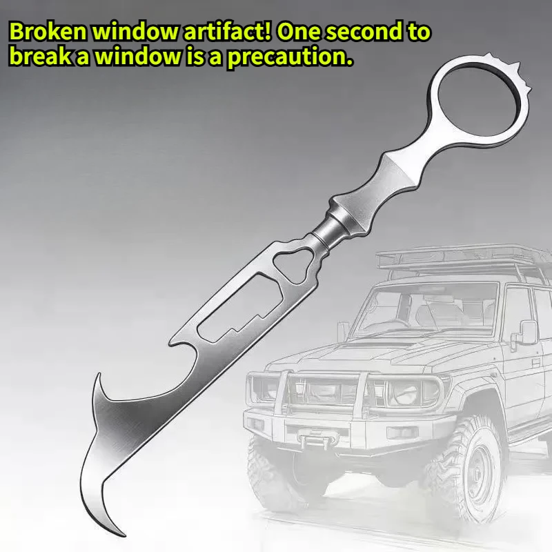 Wheel Stone-cleaning Hook Multifunctional Car-mounted Safe Escape Window-breaking Hammer Stainless Steel 6-in-1 Wrench Portable