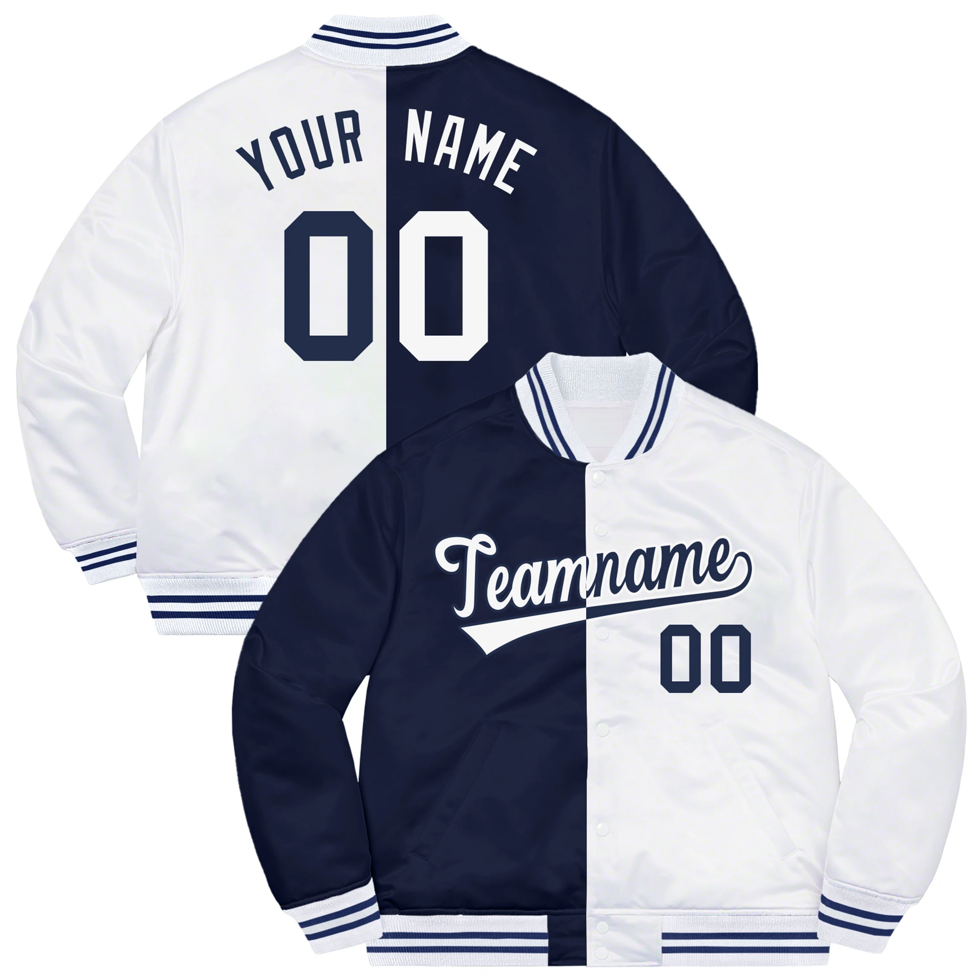 Custom Two Tone Baseball Full-Snap Coats Personalized Stitched Name Number Logo Varsity Letterman Hip-pop Jacket