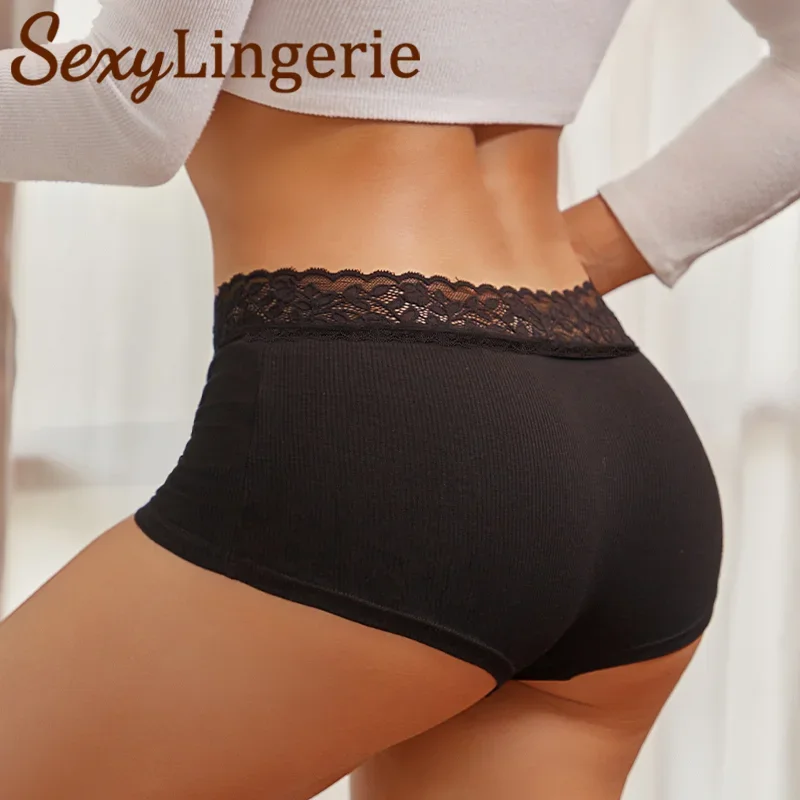 New Women's Cotton Panties Boxers Seamless Boxers Lace Underwear Female Solid Color Briefs Cozy Lingerie Intimate Underpant S-XL