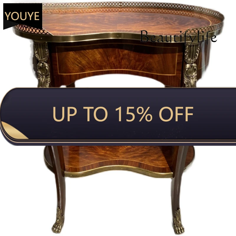 

European-style Corner Villa Solid Wood Edge Cashew Small Coffee Table Living Room Classical Decoration Table X