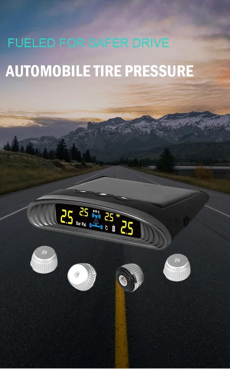 Solar Wireless Tire Pressure Monitor System Tpms External Tire Sensor tire press