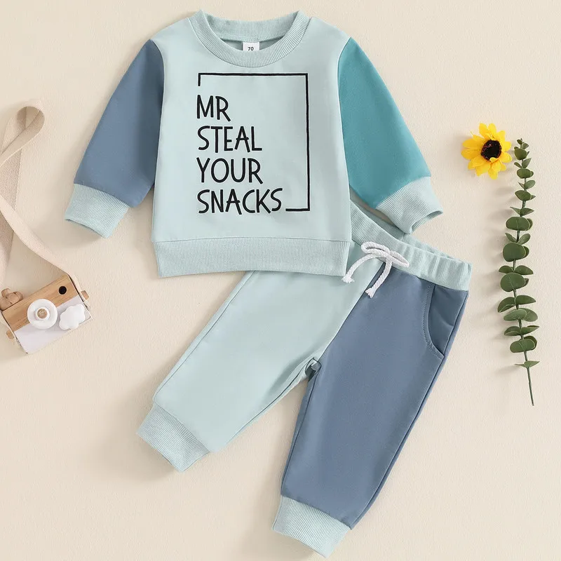 RUEWEY Toddler Boys Pant Sets Spring Autumn Clothes Letter Contrast Color Long Sleeve Sweatshirts and Long Pants Baby Clothing