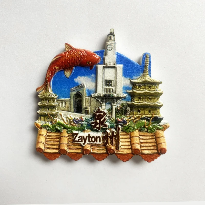 

Fujian Quanzhou characteristic tourist souvenirs, Zhongshan Road Bell Tower, East West Tower, 3D refrigerator magnet