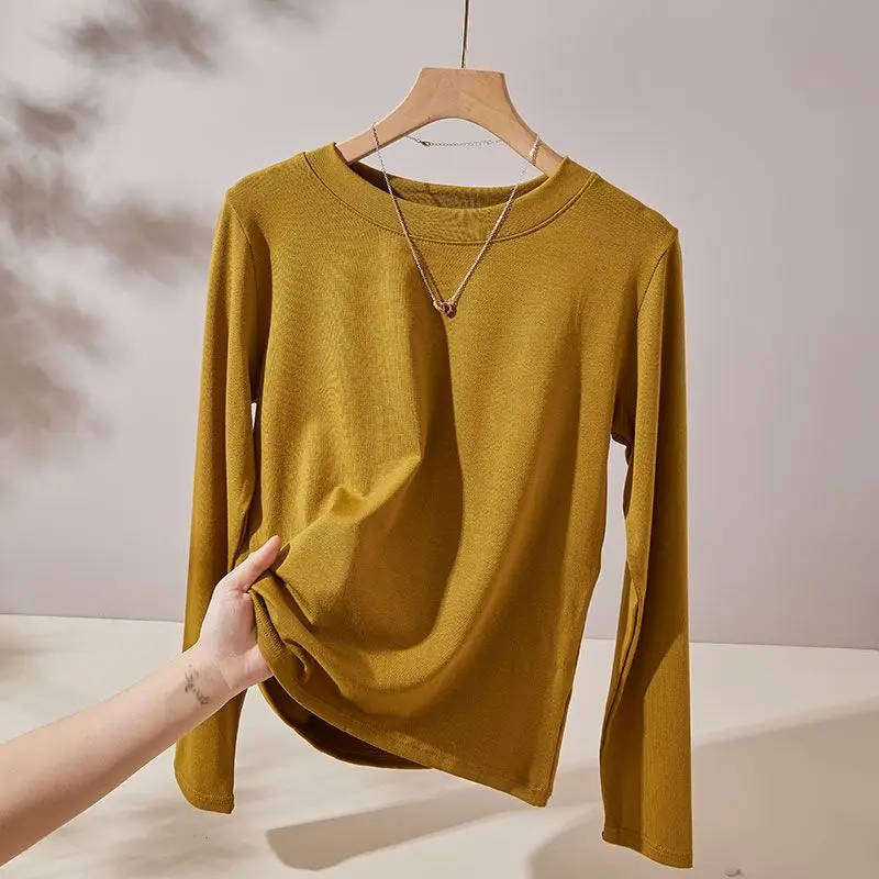 

Fashion O-Neck Long Sleeve Solid Color T-Shirts Women's Clothing 2024 Autumn Winter New Loose Casual Tops All-match Tee Shirt