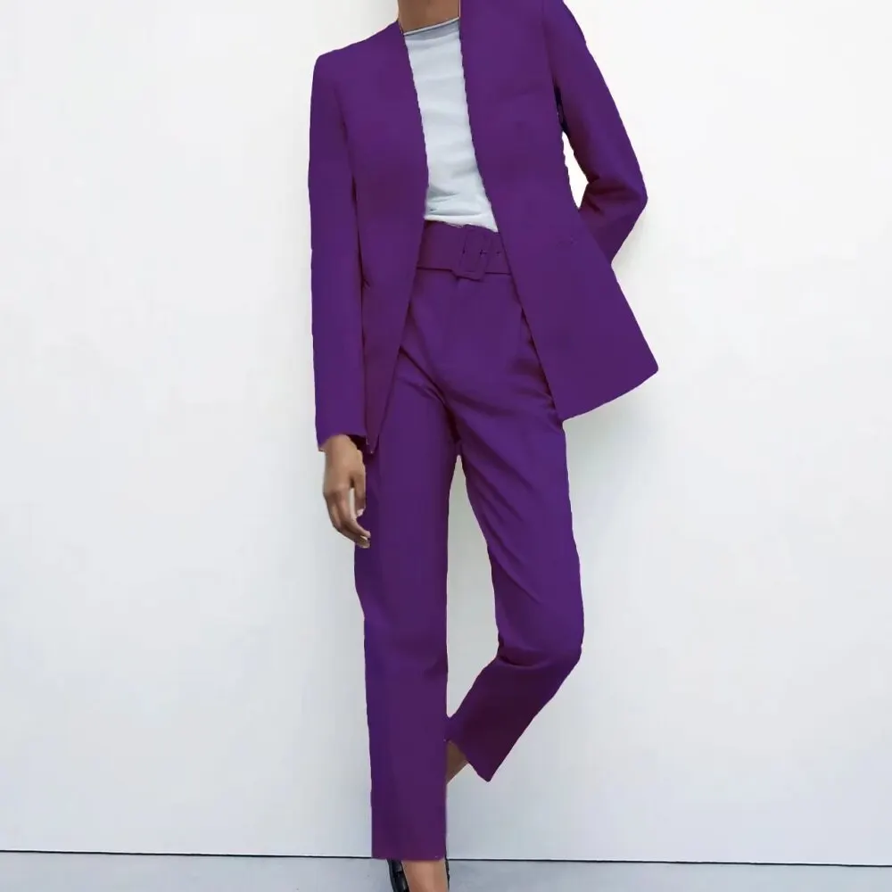 2023 moda donna due pezzi set abbigliamento da ufficio blazer cappotto e con cintura pantaloni a vita alta donna