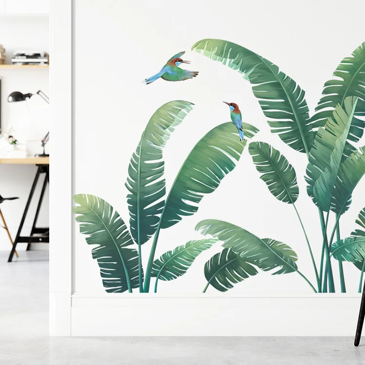 Tropische grüne Pflanzen, Vögel, Wandaufkleber für Wohnzimmer, Sofa, Hintergrunddekoration, Wandbild, Schlafzimmerdekoration, selbstklebende Tapete – Detail 4