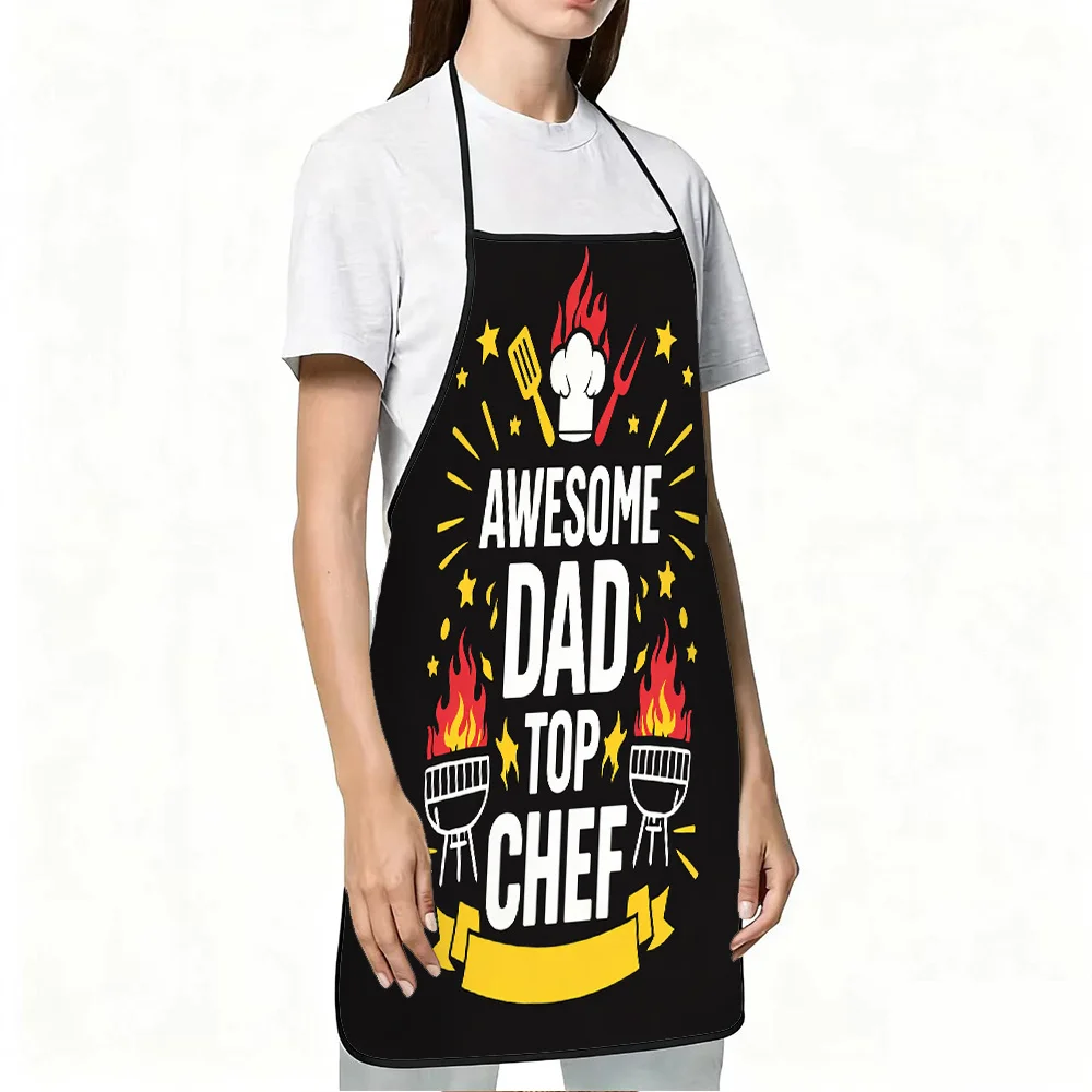 1pc Awesome Dad Top Chef Funny Print Apron, Polyester Material, for Kitchen Cooking, Gardening, Orchard Picking