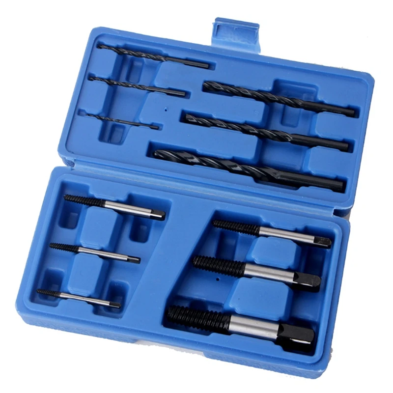 

Набор экстракторов сломанных винтов, 12 шт. (Экстрактор No 1-No 6 плюс 6 опорных сверл), сталь используется для удаления отслаивающих винтов.