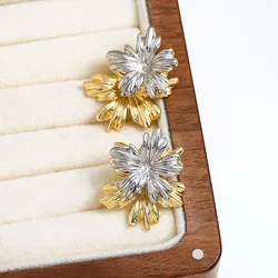 Freetry Fashion Two Tone Leaves Stud Earrings for Women 2023 New Simple Gold Silver Color Cute Flower Earrings Party Jewelry