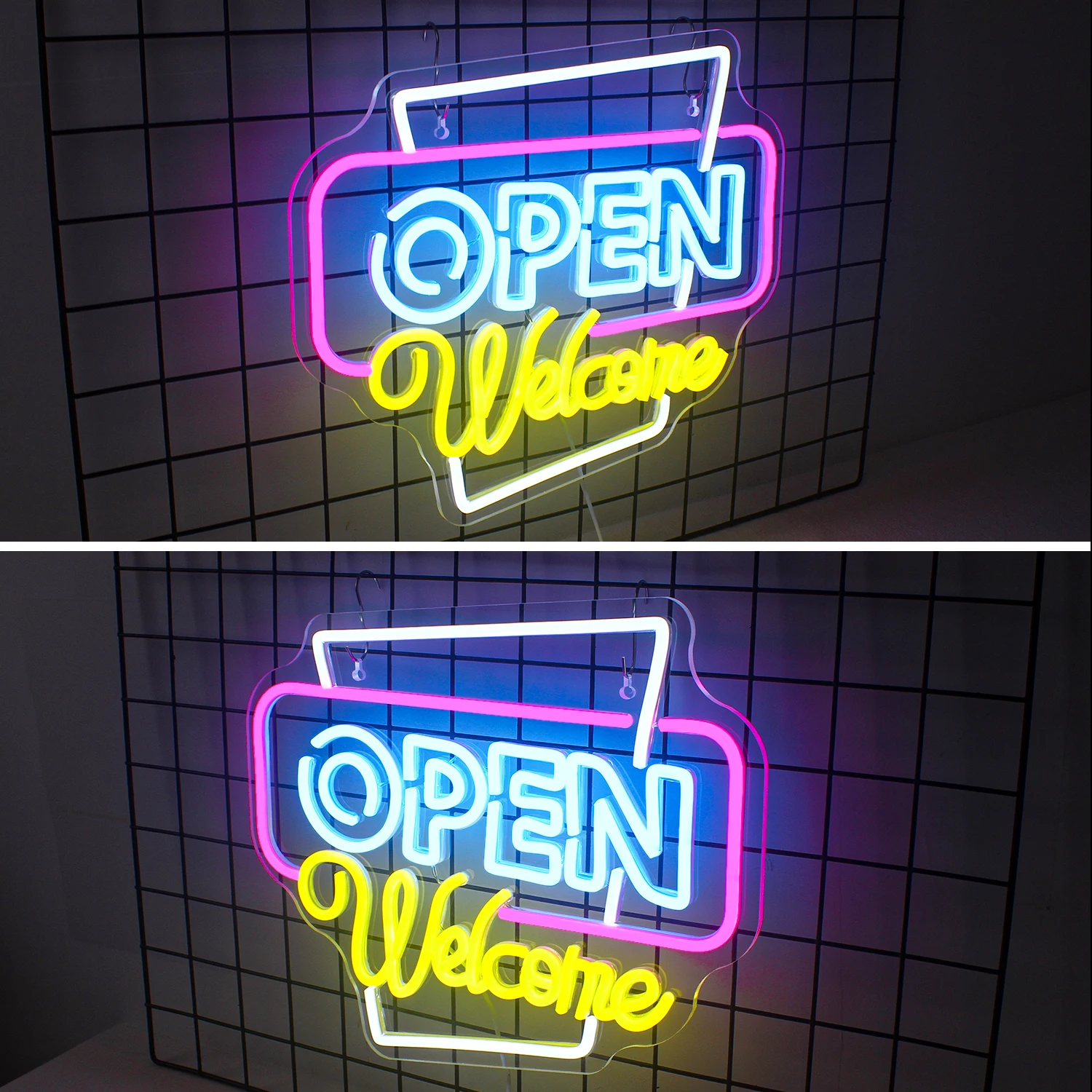 Imagem -02 - Open Welcome Neon Signs Alimentado por Usb Led Sign Display Decoração da Parede Brilhante Business Bar Loja Salão Café Hotel