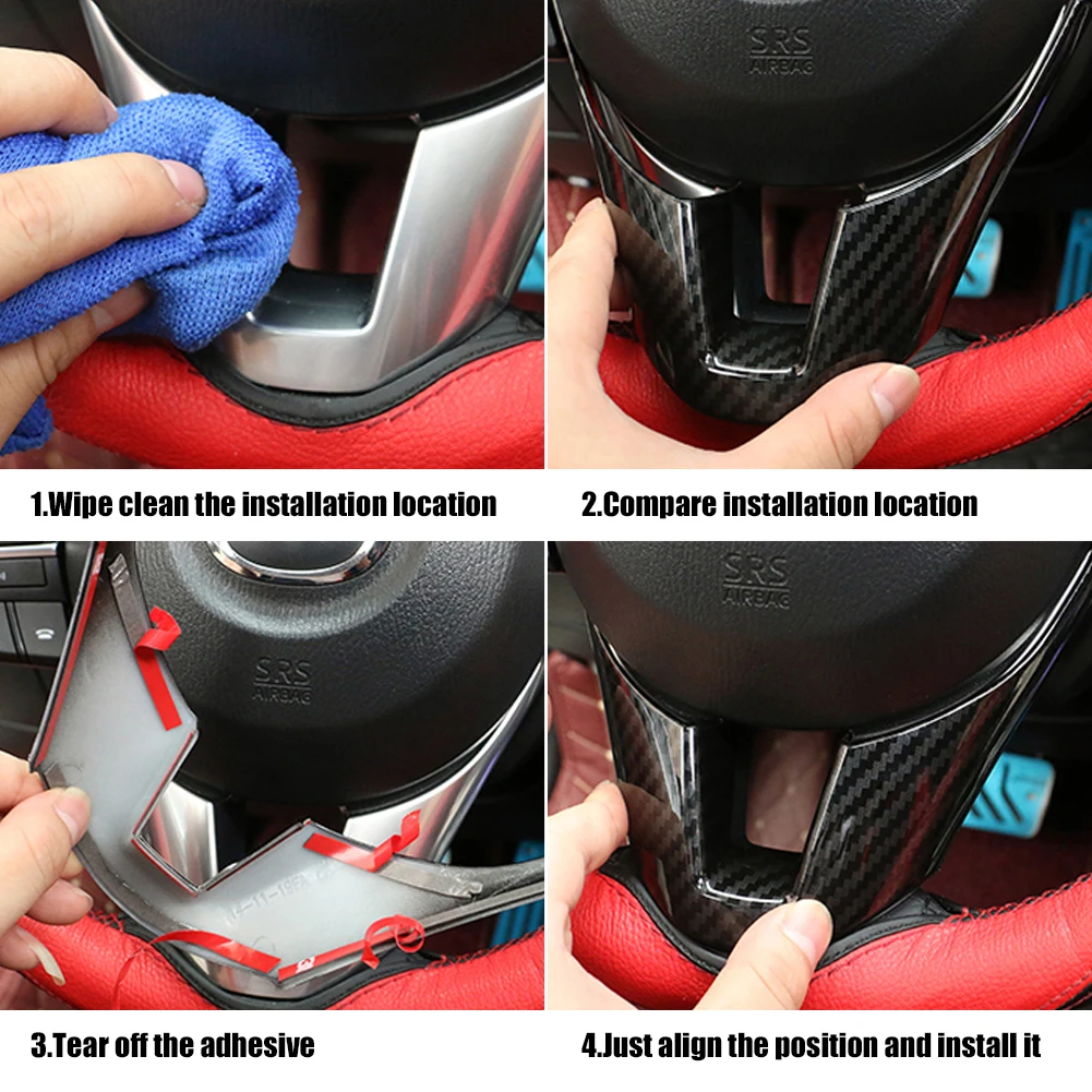 Embellecedor de cubierta de Panel de marco decorativo de volante de coche de fibra de carbono para Mazda 3 Axela 2014 2015 2016