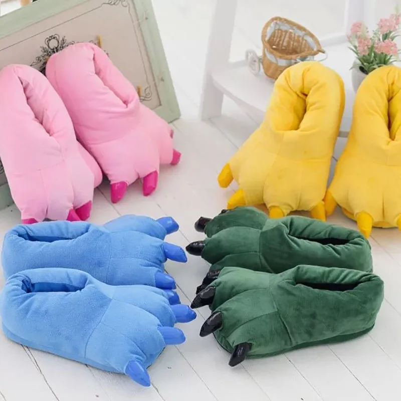 New Winter Warm Soft Indoor Floor Slippers Women Men Shoes Paw Cosplay Animal Christmas Monster Dinosaur Claw Plush Home Slipper