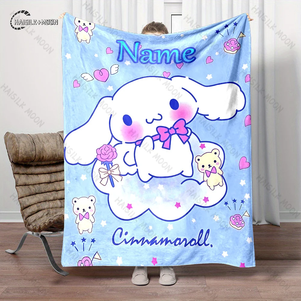 Custom Name Personalized Blanket Sanrio Cinnamoroll Print Adult Children Warm Blankets and Comfortable Blanket Holiday Girl Gift