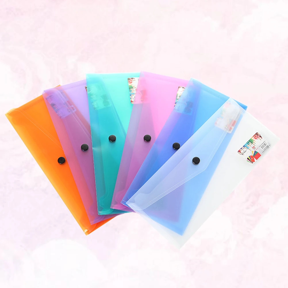 

6pcs Plastic Document Clear Storage Envelope Snap Button Organizer School Office Home File Folder Bag Documents Records