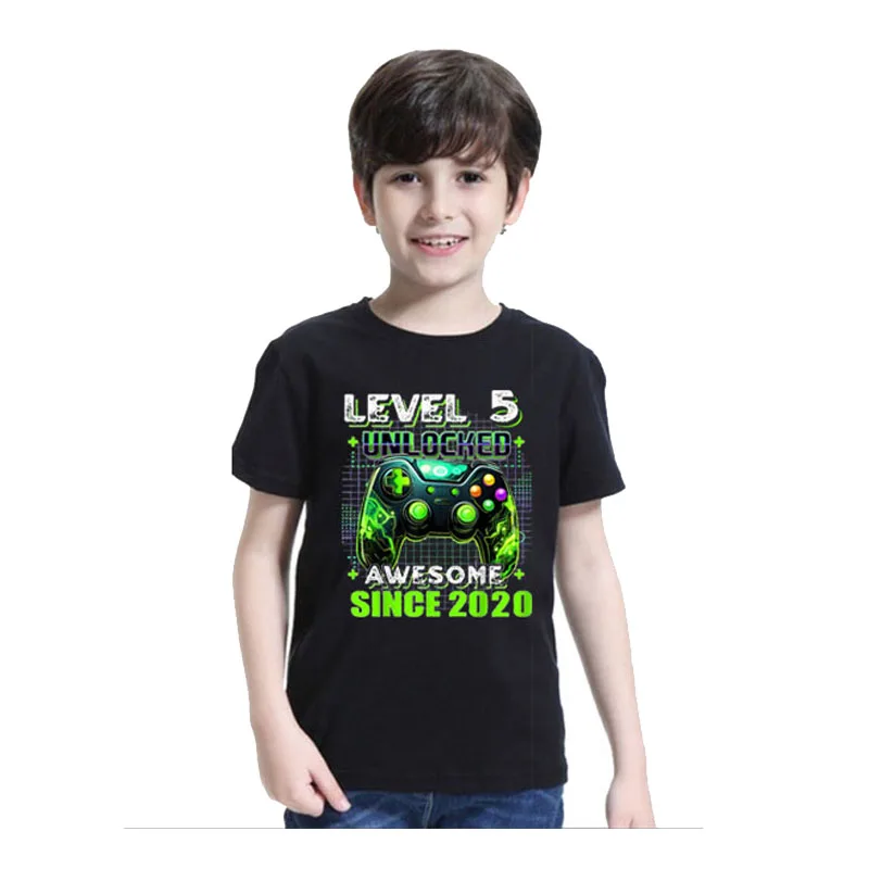 

5th Birthday Gamer 5 Year Old Funny Bday Boy Five Son T-Shirt Gift Level 5 Unclocked Awesome Since 2020 Video Game Saying Tee