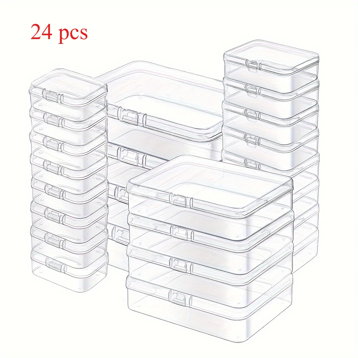 

24 Pcs Plastic Clear Storage Box Set Multi-Purpose Organizer for Button Jewelry Bead Seed Pieces and Other Craft Projects ﻿