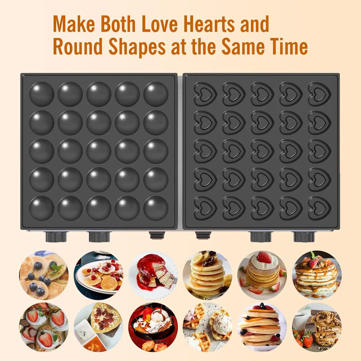 Mini Pancake Maker - 50Pcs Commercial Pancake Maker With Round-Shaped and Heart-Shaped, Mini Pancakes Machine With 2