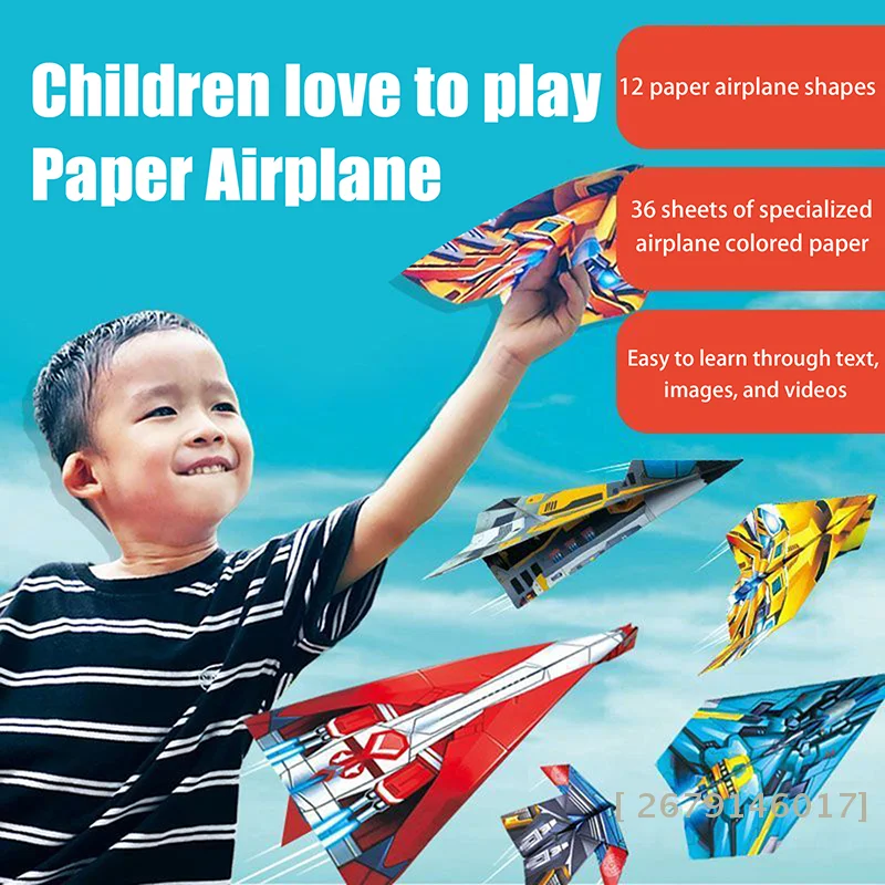 【YY26】36 Sheets Montessori Folding Airplane Origami Kit Handmade Colored Paper Set Art Learning 3D Versatile Paper Aircraft Toy