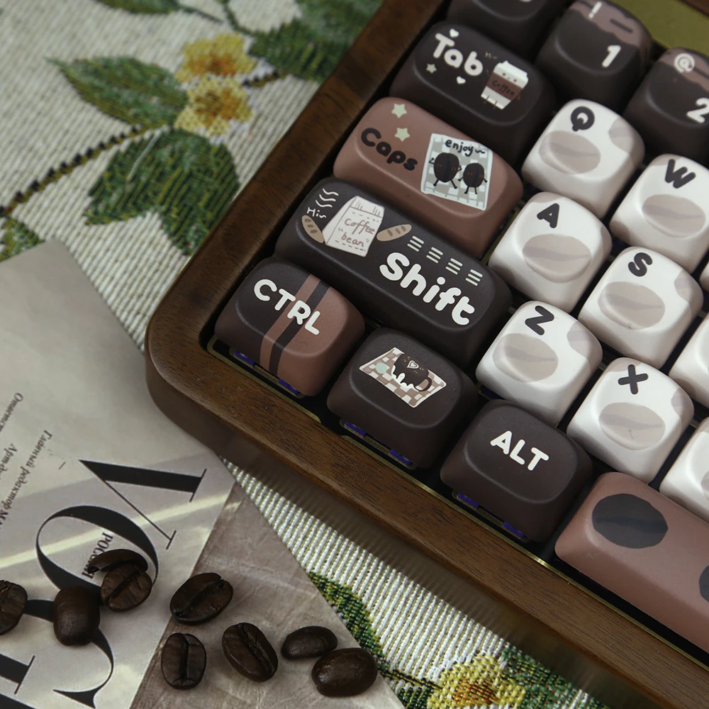 Moa biji kopi Keycap coklat tua warna kopi susu Pbt termal sublimasi lucu bulat Alice 2U/2.25U ruang Bar 131 tombol