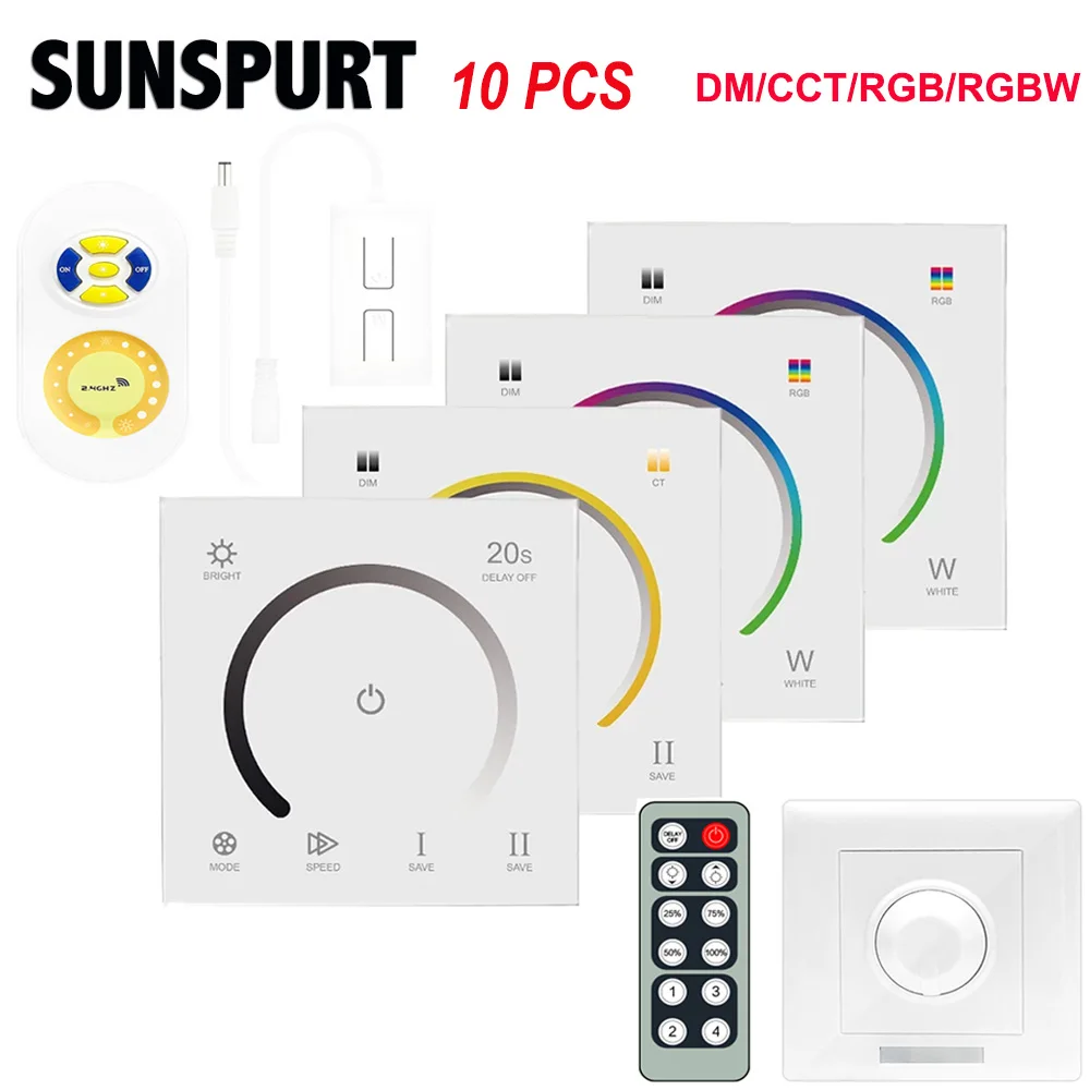 10 New 86 sty Touch Panel Switch DC12V 24V Controller Light Dimmer single color/CT/RGB/RGBW LED Strip Tempered Glass Wall Switch