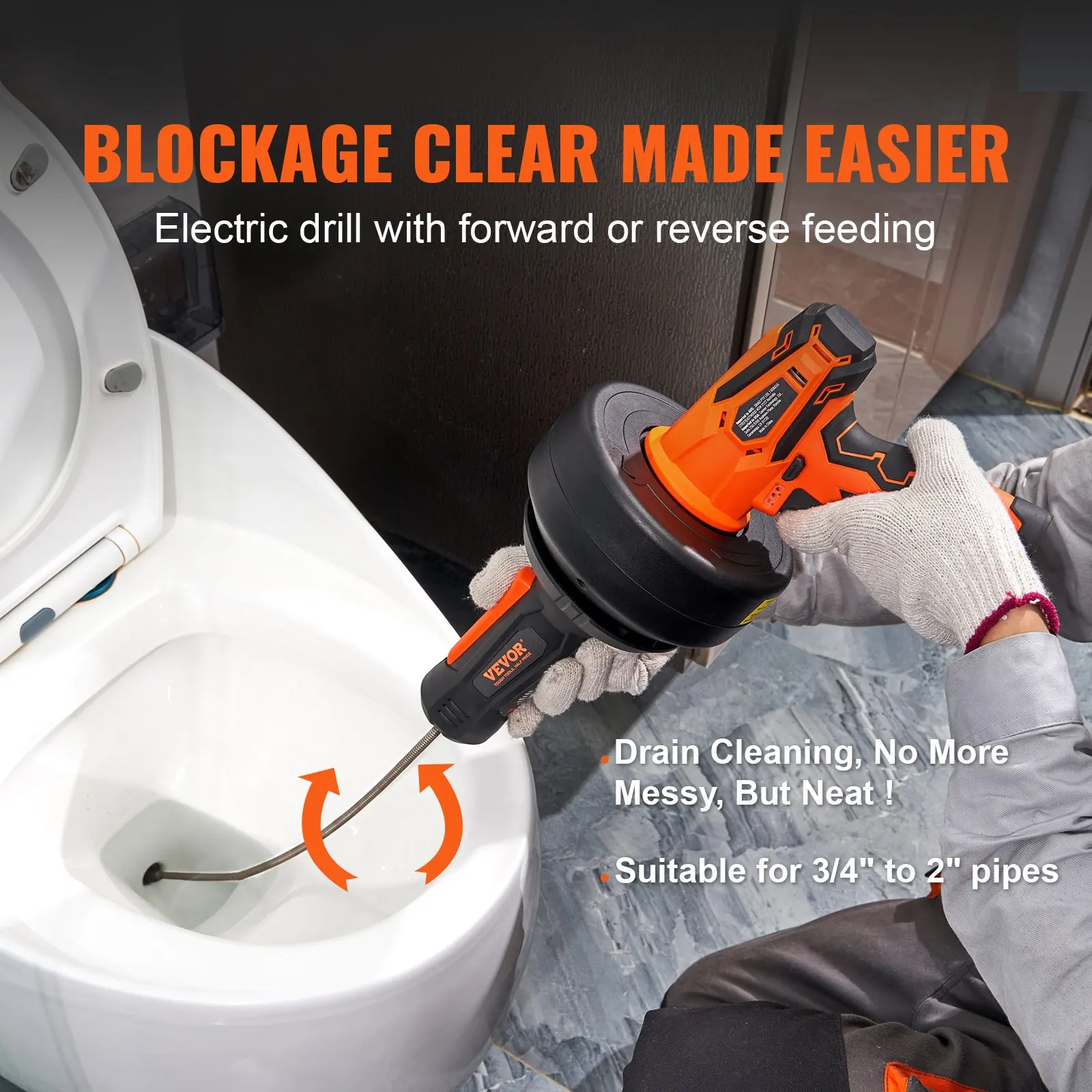 

12V Electric Drain Auger, 25FT Cordless Plumbing Snake Auto Feed, Pipeline Snake Drain Clog Remover With Power Drill For