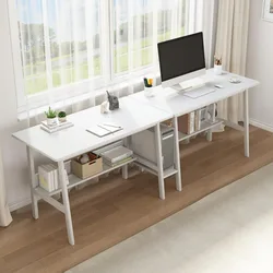 Escritorio de escritura para 2 personas con estantería, mesa de trabajo de madera Extra larga para oficina en casa, estación de trabajo de computadora de estudio blanco, escritorio de estudio