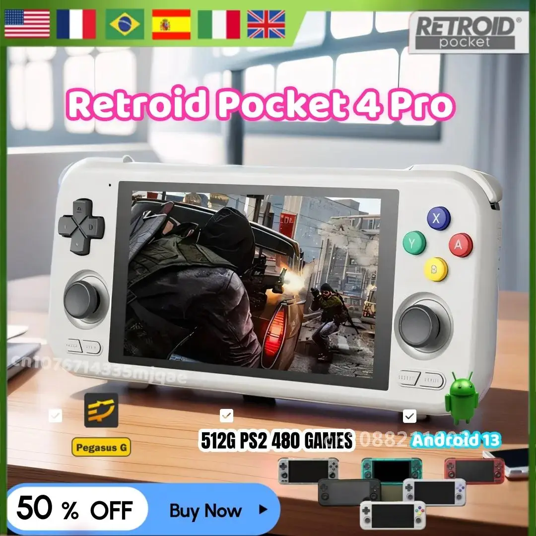 Retroid Pocket 4 Pro Official Store Portable PS2 Handheld Console 4.7 Inch Video Game 8G+128GB RP4 Android 13 WiFi 6.0 512G 256G