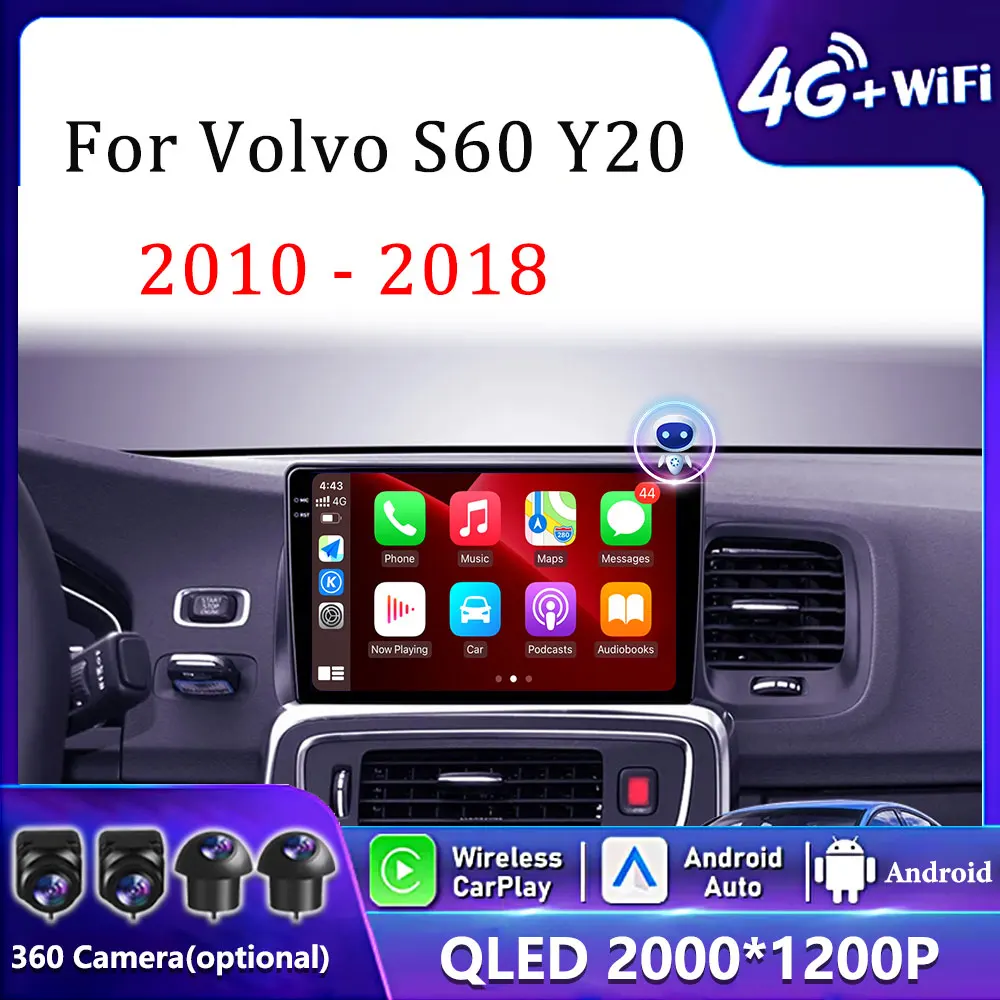

Carplay Car Radio Multimedia player 9 inch for Volvo S60 V60 2011 - 2013 Android System Bluetooth Navi GPS QLED Screen WiFi 4G