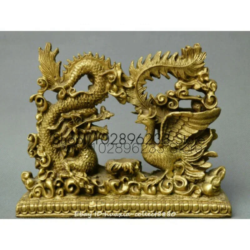 

Chinese fengshui old bronze Dragon phoenix Opera beads auspicious animal statue