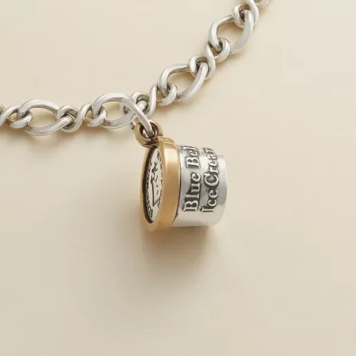 James Avery S925 Sterling Silver Blue Bell Ice Cream Charm, Half Gallon Carton Pendant, Texas Food Dessert Jewelry Gift
