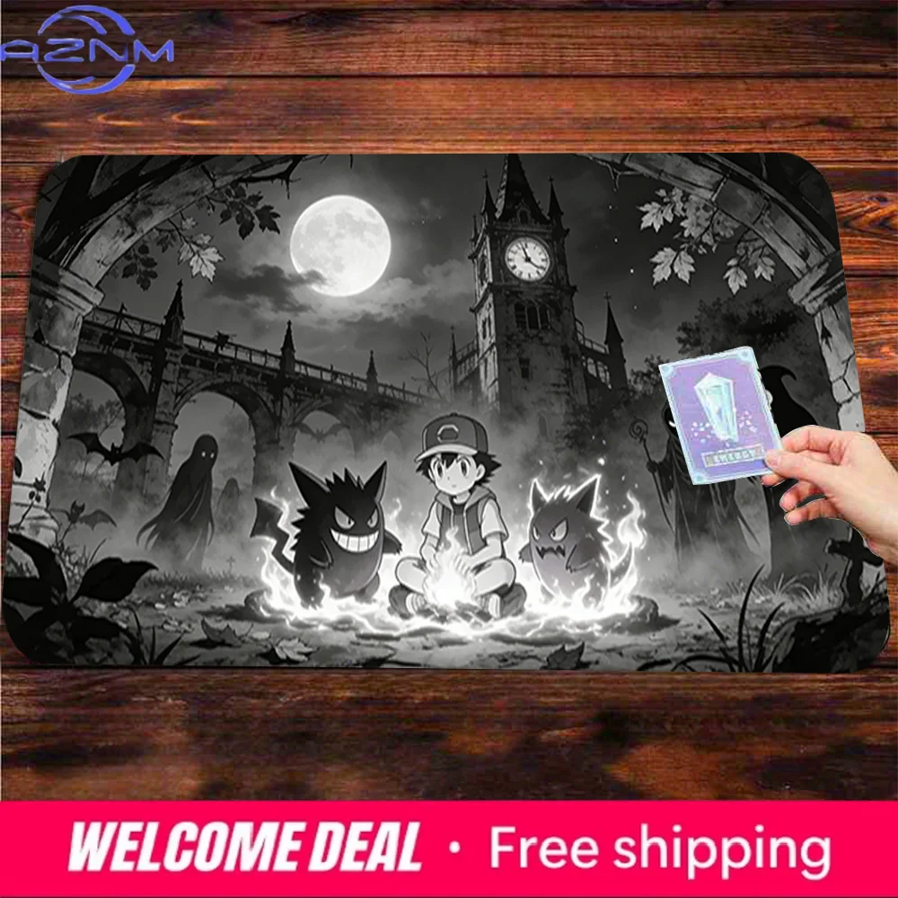 

Игровой коврик Ash & Gengar Night Moon TCG, нескользящий, моющийся