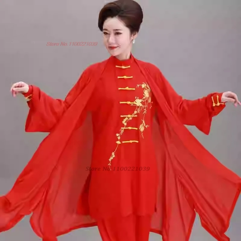

2025 chinese tai chi wu shu kung fu uniform national flower embroidery traditional martial arts wing chun practice performance