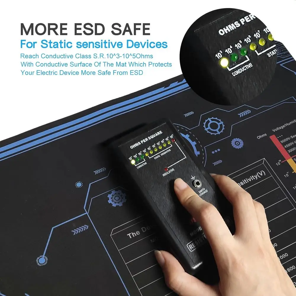 36x24 Inch Anti Static Rubber Mat Kit or ESD Sensitive Eic Device Repair, Soldering, PC Building, Assembly, Table Work, With Gro