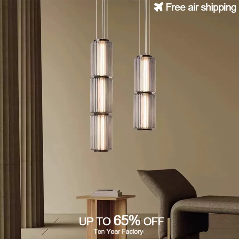 

Nordic Smoke Grey Glass Linear Pendant Light Dimmable LED Ceiling Lamp for Living Room and Dining Room Home Decoration