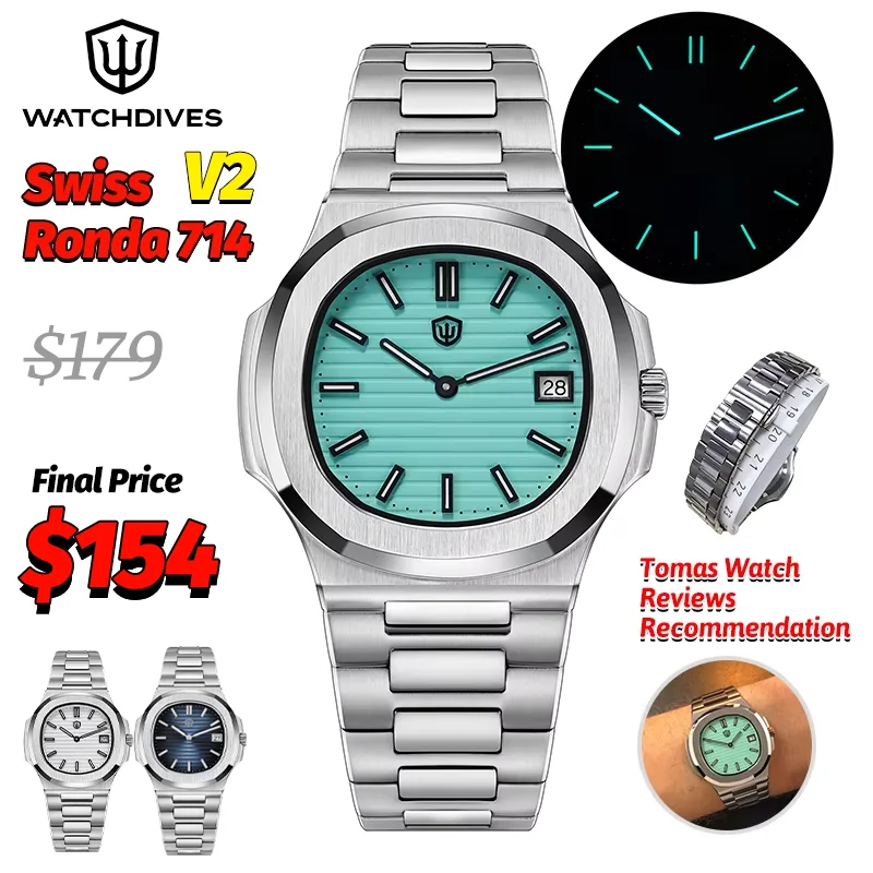 

Watchdives WD00013 Quartz Watches Steel Swiss Ronda 714 Movement Automatic Man Watch AR Sapphire Crystal Waterproof Luxury Watch