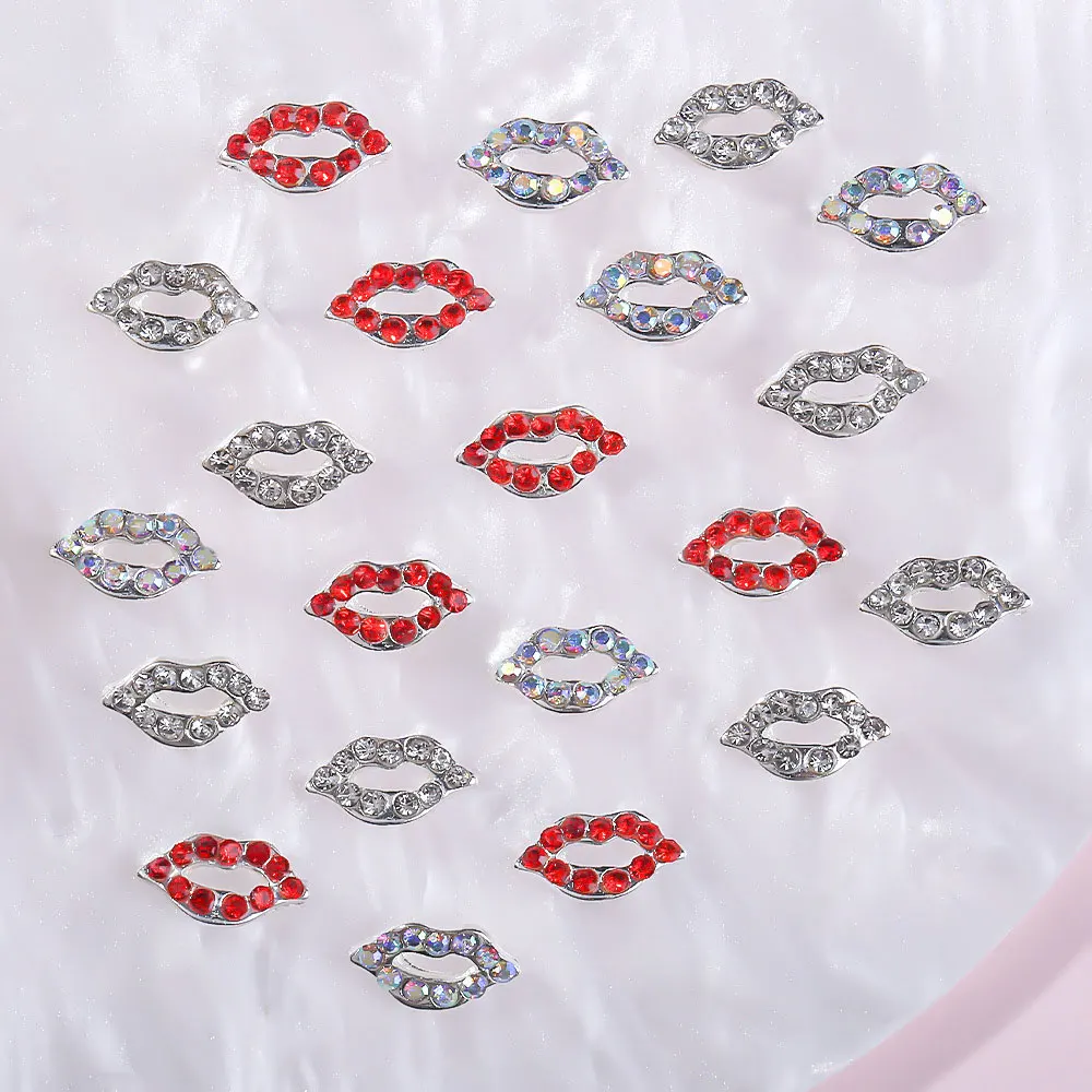 10pcs Nail Diamonds Lips Nail Art Charm 3D Alloy Lips Set With Diamonds Nail Decoration DIY Sexy Nail Accessories