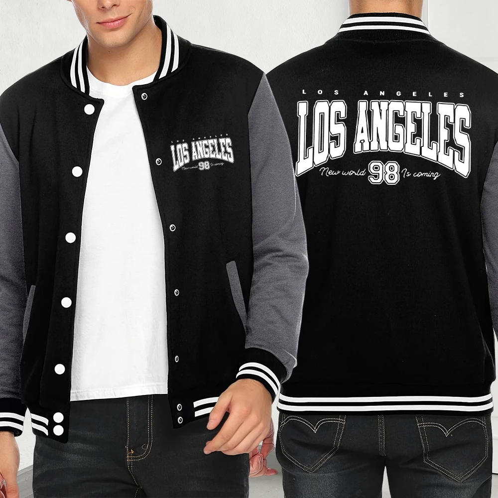 

Лос-Анджелес, новый мир приходит, осенняя мужская куртка с принтом, флисовая мягкая одежда, уличное пальто в стиле хип-хоп Y2K, повседневная модная спортивная одежда