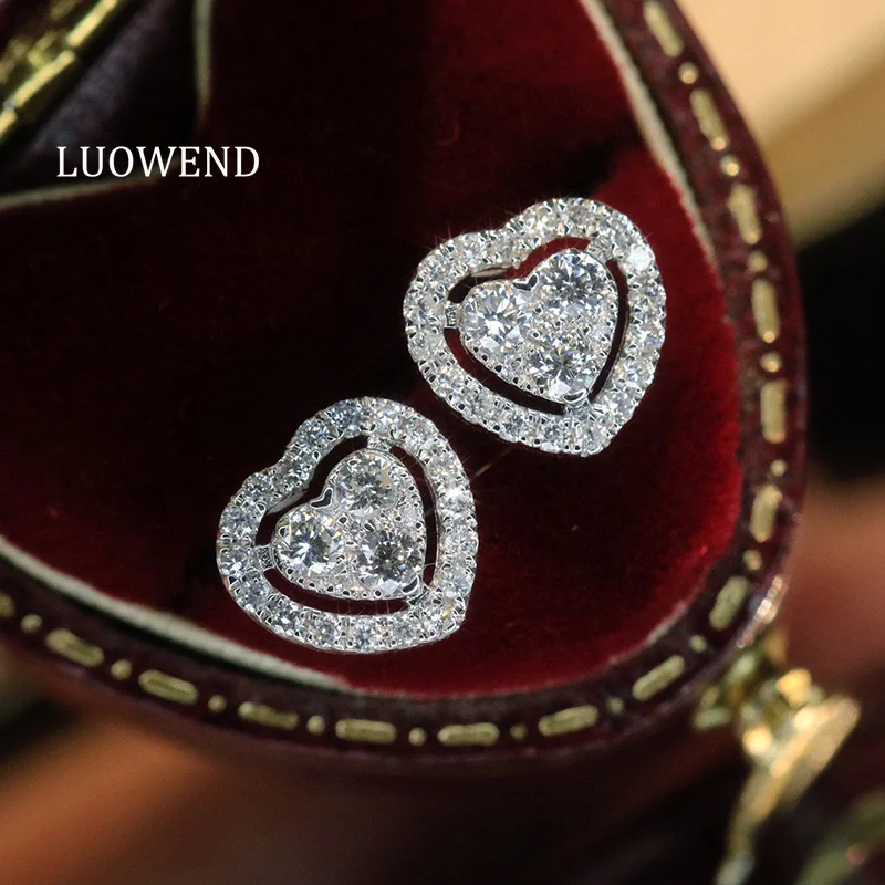 

Серьги LUOWEND из 100% белого золота 18 карат, романтическая форма сердца, серьги-гвоздики с настоящими натуральными бриллиантами 0,60 карата для женщин, изящные ювелирные изделия