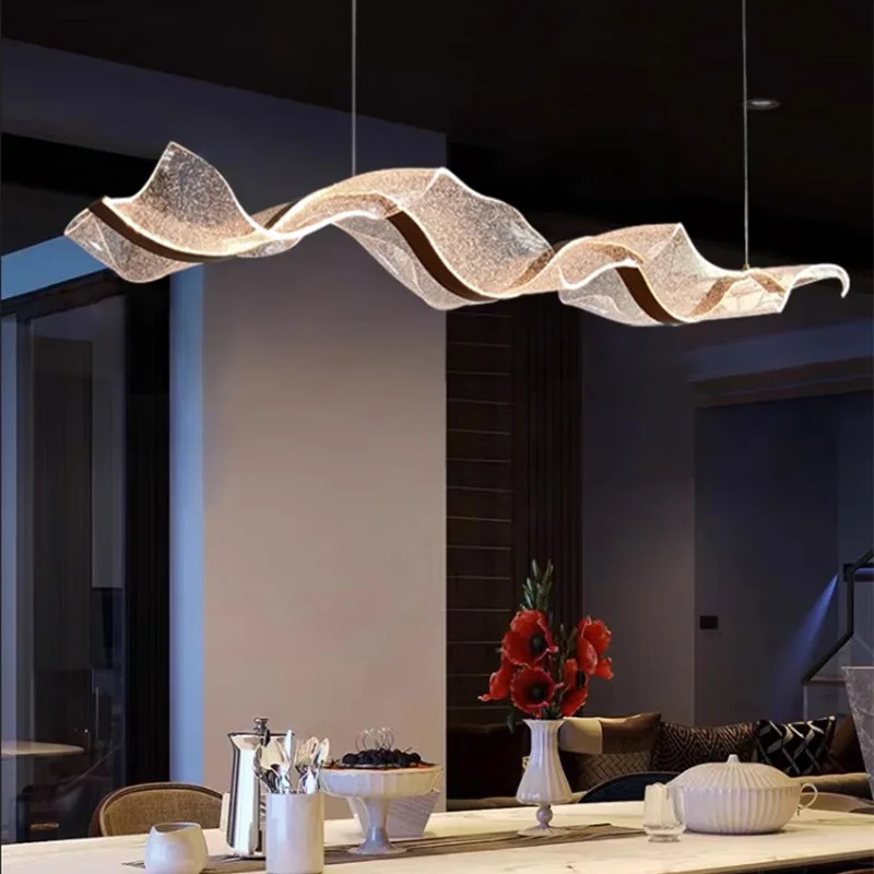 Imagem -03 - Romântico Starry Sky Ribbon Long Restaurant Chandelier Decoração Simples Luz Luxo Arte Led Wave Pendant Lights Zen Tea Room