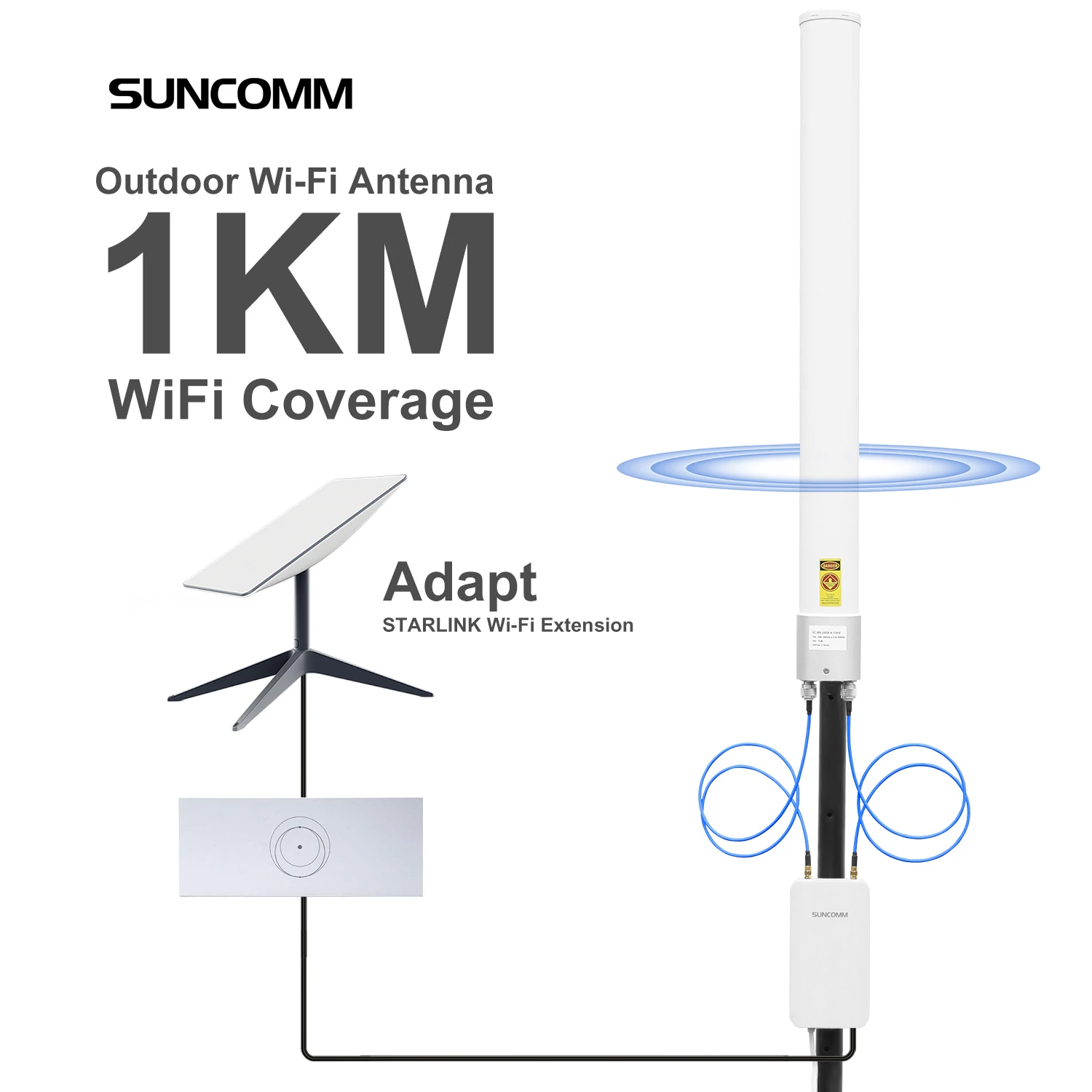

SUNCOMM AN-5158 Outdoor WiFi Fiberglass Antenna 5.1-5.8GHz 2x2 MIMO Omnidirectional 13dBi 5G Antenna for Roof/Tower Mounting
