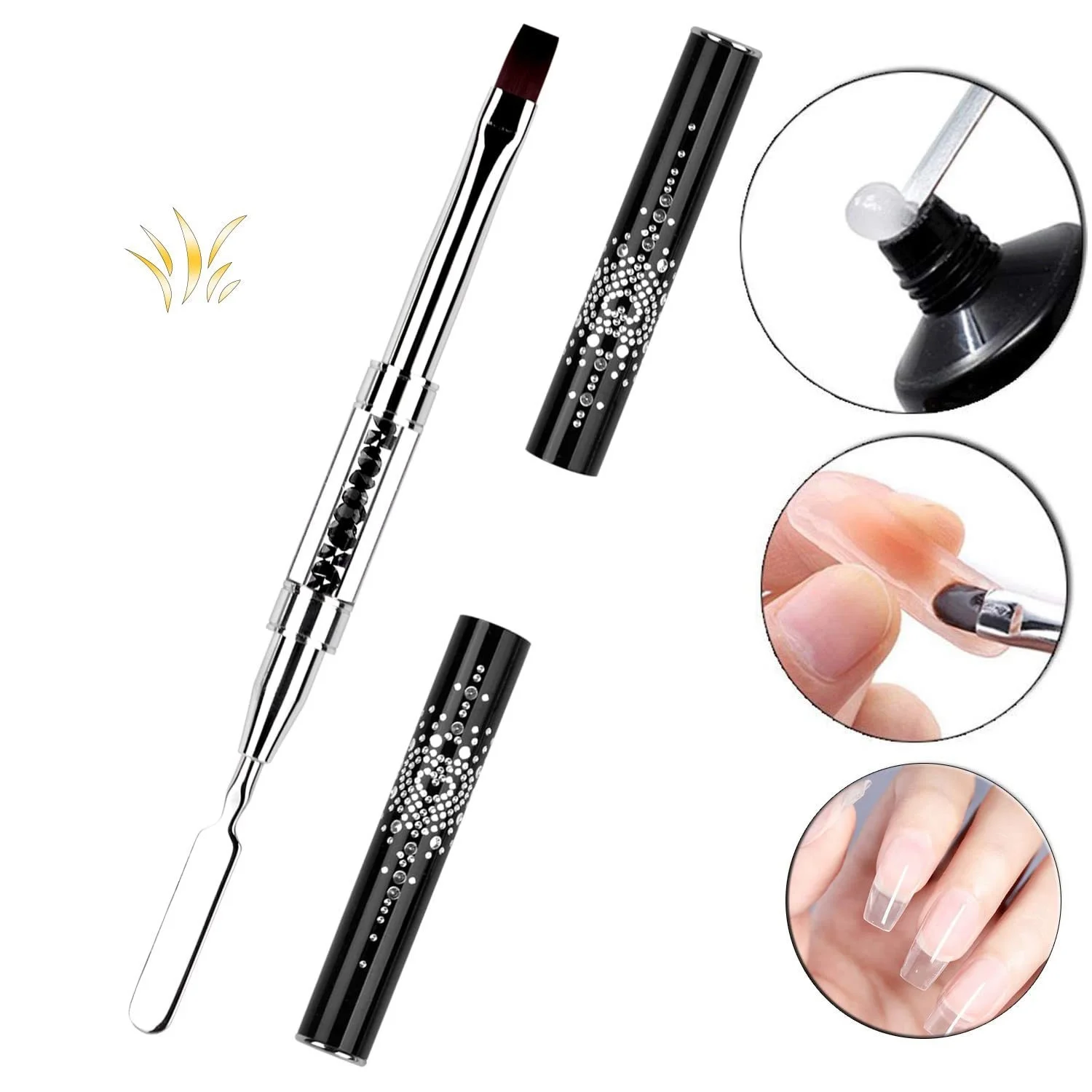 2 pezzi a doppia estremità dura per nail art pennello costruttore gel strass manico punta francese per manicure design smalto gel fodera professionale P